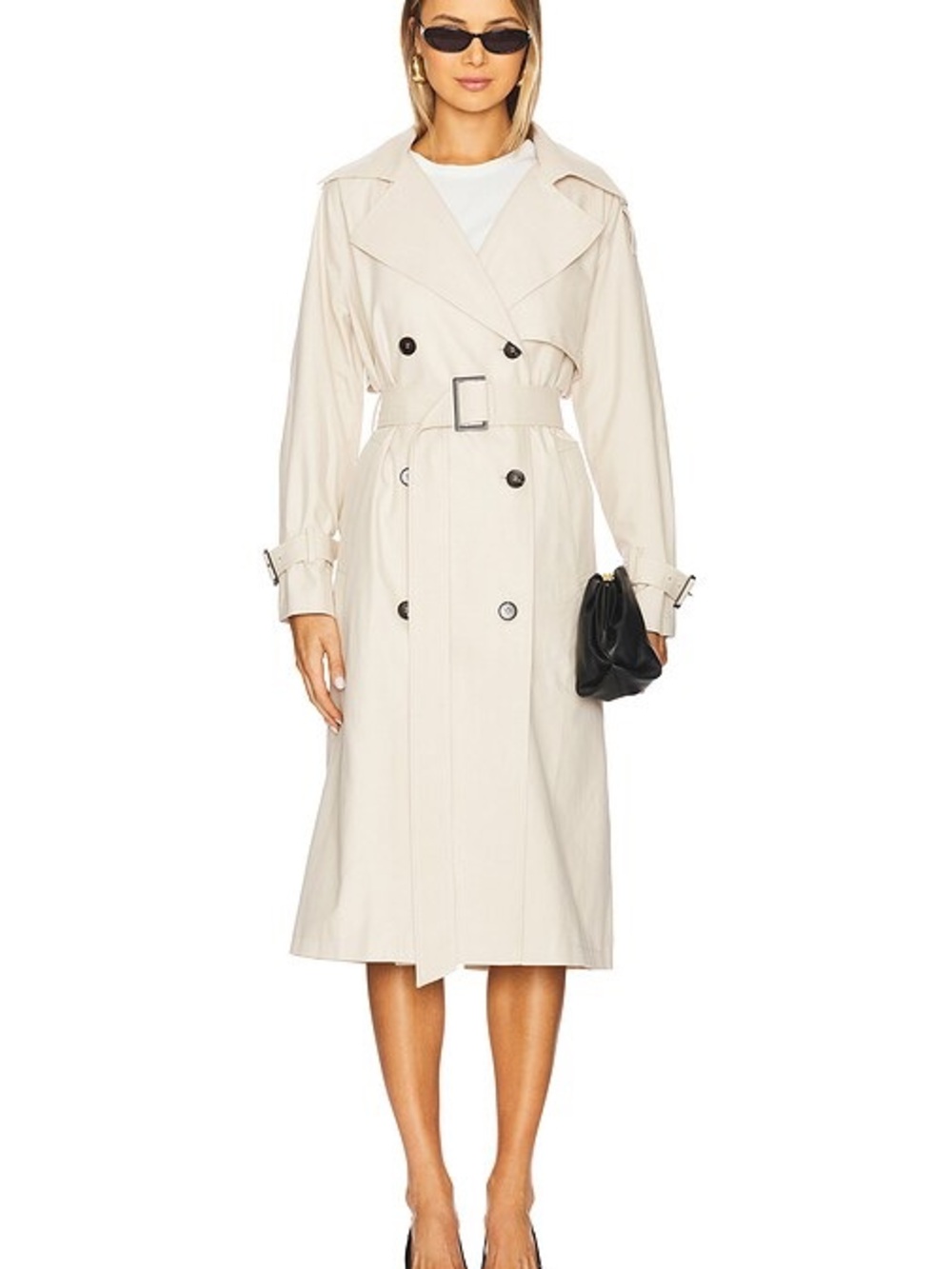 Elodie Light Cream Belted Double-Breasted Trench